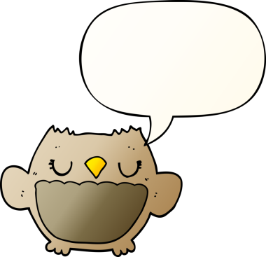 bir insan tarafından çizilmiş yumuşak eğimli konuşma baloncuğu olan çizgi film baykuşu