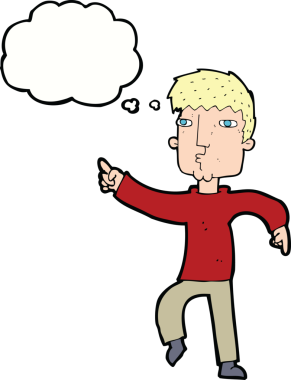 Bir insan tarafından çizilmiş düşünce balonlu çizgi film dansçısı.