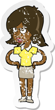 Bir insan tarafından çizilmiş kalçasında elleri olan rahatsız bir karikatür çıkartması.