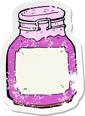 Bir insan tarafından çizilmiş karikatür mutfak kavanozunun gerilimli yapıştırması.