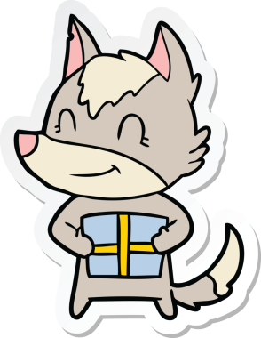 Bir insan tarafından çizilmiş dost canlısı bir kurt çizgi filminin çıkartması.