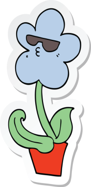 Bir insan tarafından çizilmiş havalı bir karikatür çiçeğinin çıkartması.