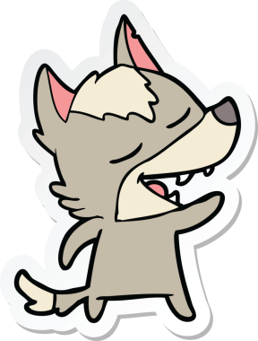 Bir insan tarafından çizilmiş bir kurt çizgi filminin çıkartması.