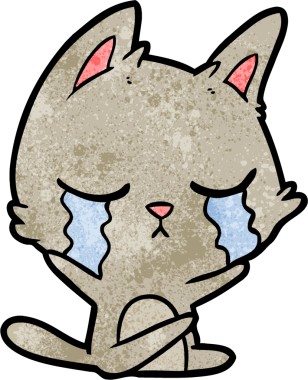 Bir insan tarafından çizilmiş ağlayan çizgi film kedisi.