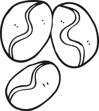 Bir insan tarafından çizilmiş siyah beyaz kahve çekirdekleri.