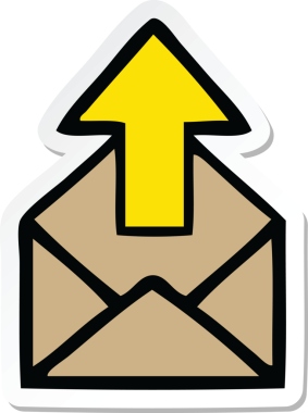 Bir insan tarafından çizilmiş oklu şirin bir karikatür zarfının etiketi.