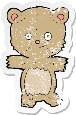 Bir insan tarafından çizilmiş oyuncak ayının gerilimli çıkartması.