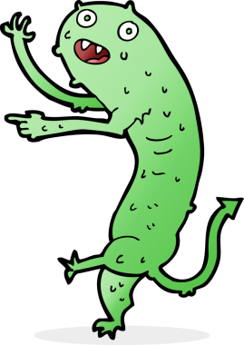 Bir insan tarafından çizilmiş küçük iğrenç bir canavar.