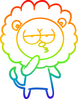 Gökkuşağı gradyan çizgi çizimi bir insan tarafından çizilmiş yorgun bir aslan