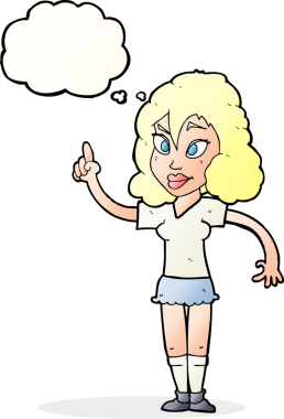 Bir insan tarafından çizilmiş düşünce baloncuğu olan güzel bir kadın.