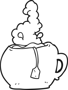 Bir insan tarafından çizilmiş siyah beyaz çay fincanı.