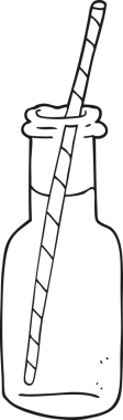 Bir insan tarafından çizilmiş siyah beyaz çizgi film köpüklü içecek şişesi.