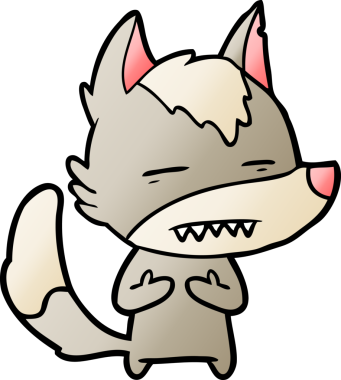 Bir insan tarafından çizilen dişleri gösteren bir kurt çizgi filmi.