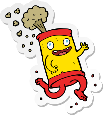 Bir insan tarafından çizilmiş karikatür çılgın soda kutusu çıkartması.