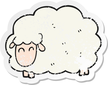 Bir insan tarafından çizilmiş bir koyun çizgi filminin gerilimli etiketi.