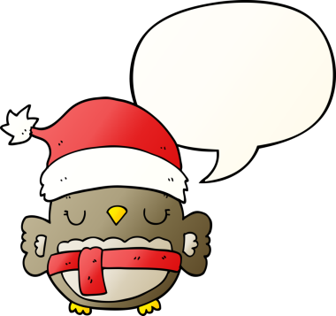 Bir insan tarafından çizilmiş hoş bir noel baykuşu konuşma baloncuğu ile