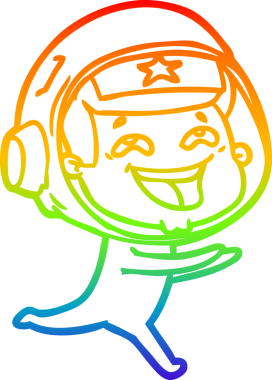 Gökkuşağı gradyan çizgi çizimi Bir insan tarafından çizilmiş gülen astronot