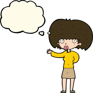 Bir insan tarafından çizilmiş düşünce balonuyla hareket eden karikatür kadın.