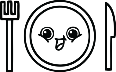 Bir insan tarafından çizilmiş bir yemek tabağının karikatürü.