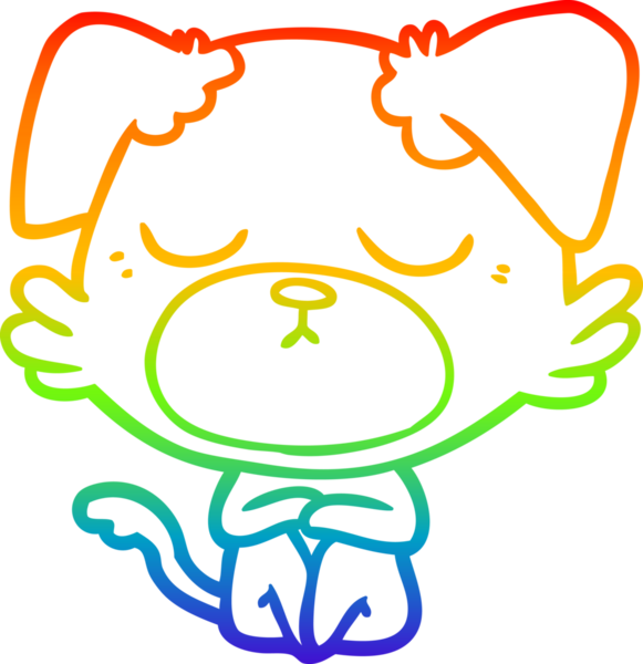 Gökkuşağı gradyan çizimi. Bir insan tarafından çizilmiş şirin bir köpek çizimi.