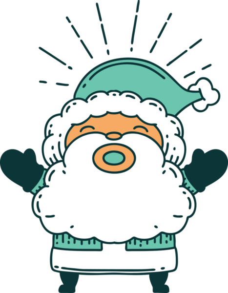 Geleneksel dövme stili Noel Baba karakterinin bir insan tarafından çizilmiş resmi.