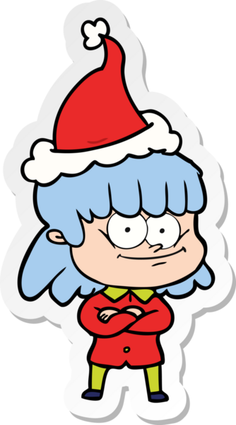 Bir insan tarafından çizilmiş Noel Baba şapkası takan gülümseyen bir kadının el yazısı.