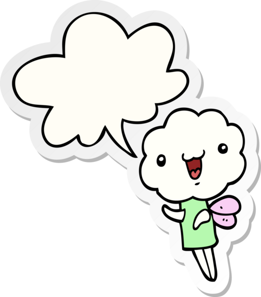 Bir insan tarafından çizilmiş baloncuk çıkartmalı şirin çizgi film başlıklı yaratık.