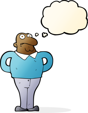 Bir insan tarafından çizilmiş düşünce balonlu endişeli bir adam.