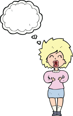 Bir insan tarafından çizilmiş düşünce balonlu çığlık atan kadın çizgi filmi.