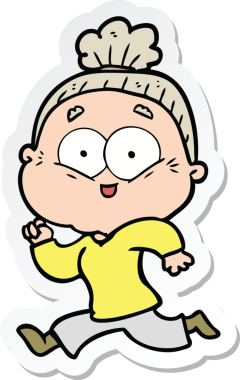 Bir insan tarafından çizilmiş mutlu yaşlı bir kadının çıkartması.