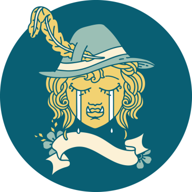 Retro Dövme Tarzı Ağlayan Yarı Ork Karakter Yüzü Bir İnsan Tarafından Çizildi