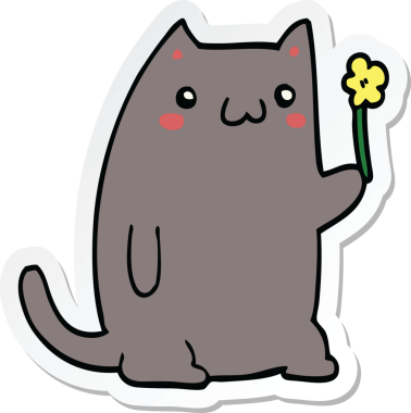 Bir insan tarafından çizilmiş şirin bir çizgi film kedisinin çıkartması.