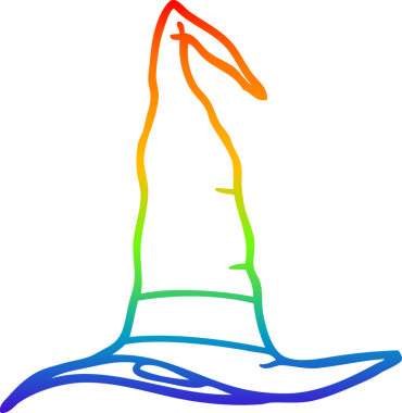 Gökkuşağı gradyan çizgi çizimi bir insan tarafından çizilmiş bir cadı şapkası