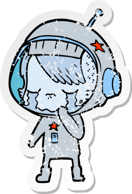 Bir insan tarafından çizilmiş ağlayan astronot bir kızın sıkıntılı çıkartması.