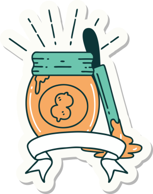 Bir insan tarafından çizilmiş dövme stili fıstık ezmesi çıkartması.