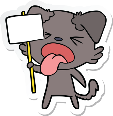 Bir insan tarafından çizilmiş tiksindirici bir köpeğin çıkartması.