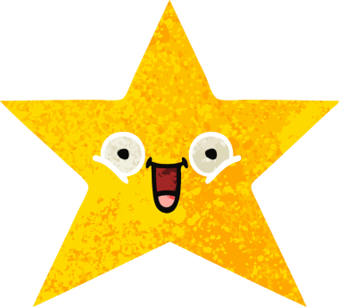 Bir insan tarafından çizilmiş altın yıldızın retro çizim tarzı karikatürü.