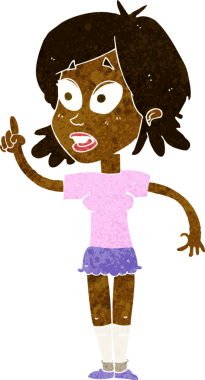 Çizgi filmdeki kadın bir insan tarafından çizilmiş sorular soruyor.