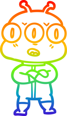 Gökkuşağı gradyan çizgi çizimi Bir insan tarafından çizilmiş üç gözlü uzaylı