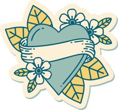 Bir insan tarafından çizilmiş geleneksel bir kalp ve bayrak stili dövme çıkartması.