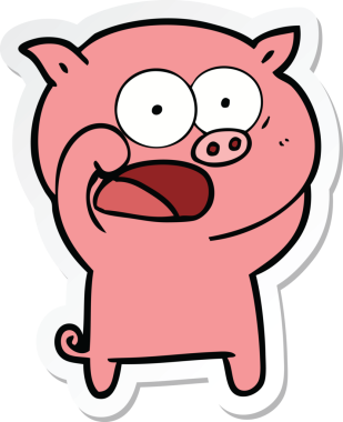 Bir insan tarafından çizilmiş domuz çizgi filmi etiketi.