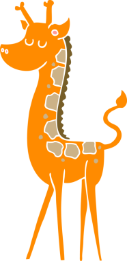 Bir insan tarafından çizilmiş düz renkli çizgi film zürafası.