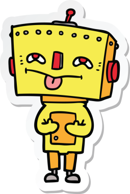 Bir insan tarafından çizilmiş robot karikatür çıkartması.