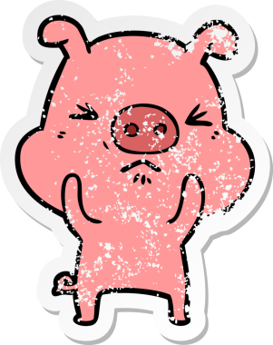 Bir insan tarafından çizilmiş kızgın bir domuzun sıkıntılı çıkartması.