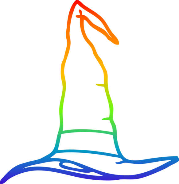 Gökkuşağı gradyan çizgi çizimi bir insan tarafından çizilmiş bir cadı şapkası