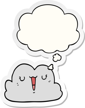 Düşünce baloncuklu şirin çizgi film bulutu insan tarafından çizilmiş bir çıkartma gibi.