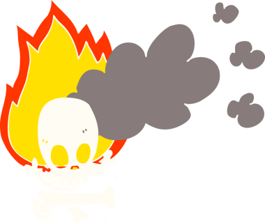 Bir insan tarafından çizilmiş düz renkli, ürkütücü, yanan kemikler.