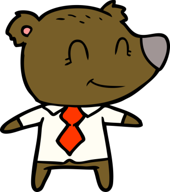 Bir insan tarafından çizilmiş gömlek ve kravatlı çizgi film ayısı.