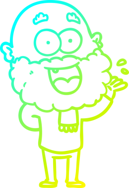 Çizgi film karakteri çizen, sakallı, çılgın, mutlu adam bir insan tarafından çizilmiş.