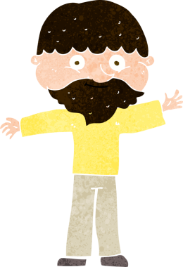 Bir insan tarafından çizilmiş sakallı mutlu adam çizgi filmi.